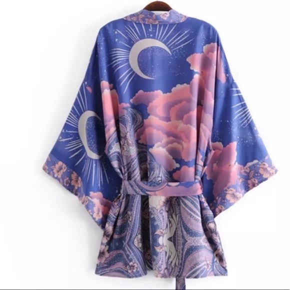 Cosmic Galaxy Moon Boho Short Kimono Robe Coverup - Picture 3 of 8